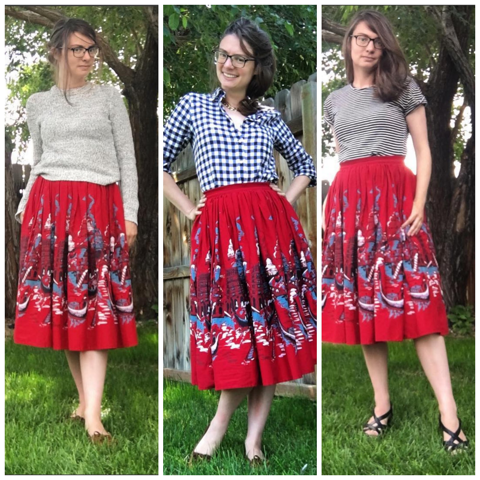 pin up girl clothing, red skirt, venice, novelty skirt, styling skirts, 